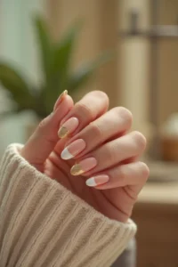 Nude and Gold Combo Nails
