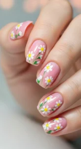 Cute White Daisy Flower Nails