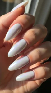 Iridescent White Chrome Nails