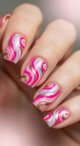 Bright Pink Swirl Nails