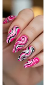 Hot Pink Swirl Nails