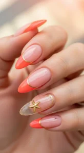 2. Coral French Tip Nails