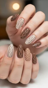 Cozy Brown Sweater Texture Nails