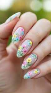 Milky White Summer Nails with Flowe