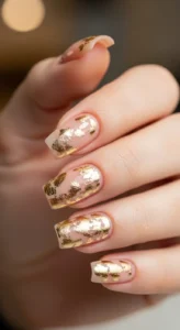 4. Nude Square Nails with Gold Foil