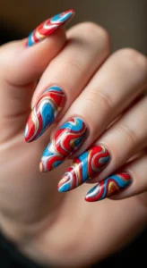 Red and Blue Swirl Nails