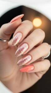 6. Peach Shimmer Accent Nails
