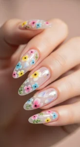  Floral Milky Nail Art