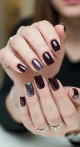 Dark Plum Nails with Glitter