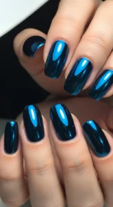 Midnight Blue Chrome Nail Art