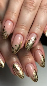 Nude Nails with Gold Foil