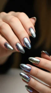 Soft Chrome Wave Manicure