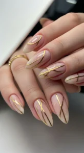 Thin Gold Chrome Lines Trendy Nails