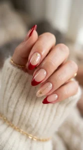 Red French Tip Nails with a Twist