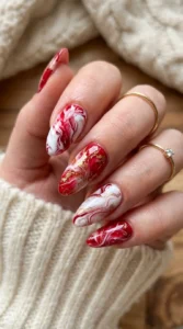 Red and White Marble Nail Ideas