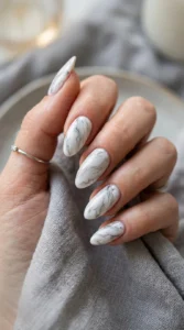 Soft White and Grey Marble Nails