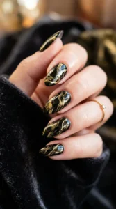 Luxe Black and Gold Marble Nails