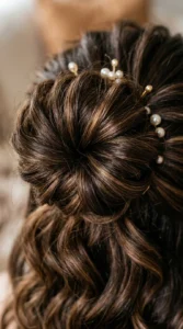 Voluminous Half Up Bun with Curls