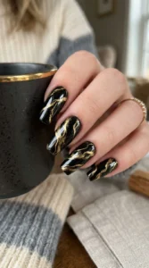 Chic Gold Marble on Black Polish