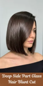 Deep Side Part Glass Hair Blunt Cut