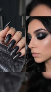 Glossy Black Nails with Heart Accents 5