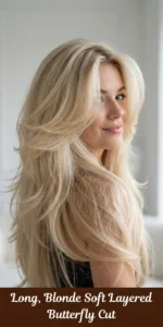 Long, Blonde Soft Layered Butterfly Cut