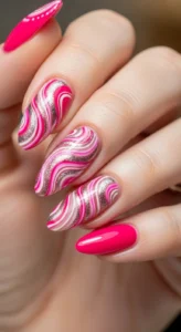 01. Bright Pink Swirl Nails