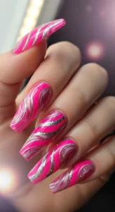 Hot Pink Swirl Nails