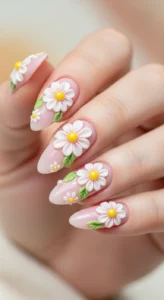 Simple White Daisy 3D Flower Nails