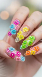 Colorful Jelly 3D Flower Nails
