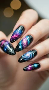 Galaxy Inspired Black Nails