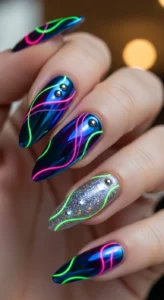 Glowy Chrome Baddie Nails