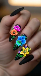  Bold Neon 3D Flower Nails