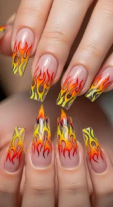 Clear Nails with Flame Art