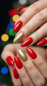 1 Classic Red and Gold Glitter Nails
