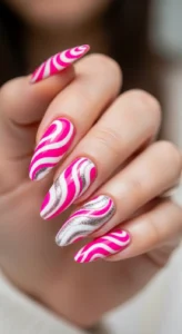 Bright Pink Swirl Nails