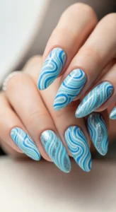Light Blue Swirl Nails
