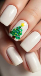 Glittery Christmas Tree Accent Nails
