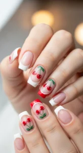 French Tip Cherry Nails