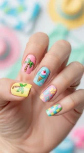 2. Fun Pastel Summer Nails