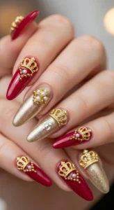 Golden Crown Nail Art