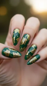 Golden Leaves on Forest Green