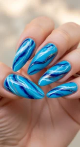 Blue Marble Effect Summer Nails