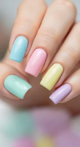 Pastel Skittle Square Nails
