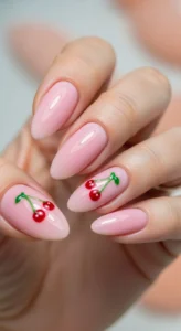 Tiny Cherry Accent Nails