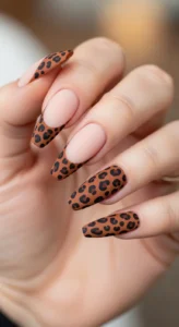 Matte French Tip Leopard Nails