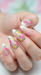 5. White Tips with Cute Flowers