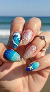 Blue Ocean Wave Summer Nails