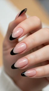 6. Clear Nails with Black French Tips