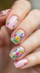 Bright Floral Accent Nails